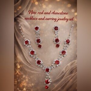 Red and Silver Y-Shaped Necklace with Floral Design